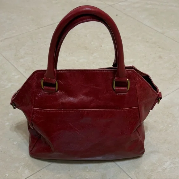 Elliott Lucca Red Dome Satchel  Bag Leather with Gold Accents & Crossbody Straps - Picture 2 of 10